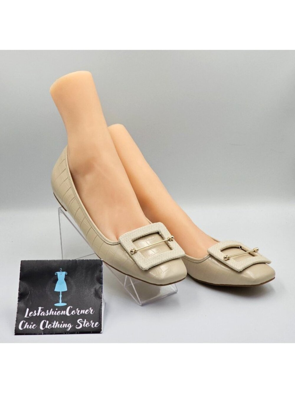 NWOB Zac Zac Posen Women's Beige Leather Vonte Skimmer Square Flats Sz 9.5 2692 - Picture 4 of 16
